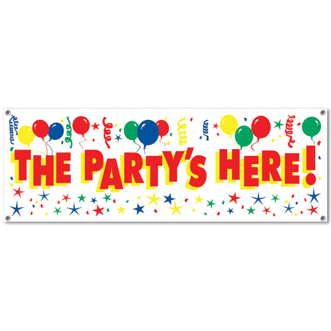 The Party's Here! Sign Banner, Size 5' x 21"