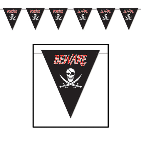 Beware Of Pirates Giant Pennant Banner, Size 23" x 12'