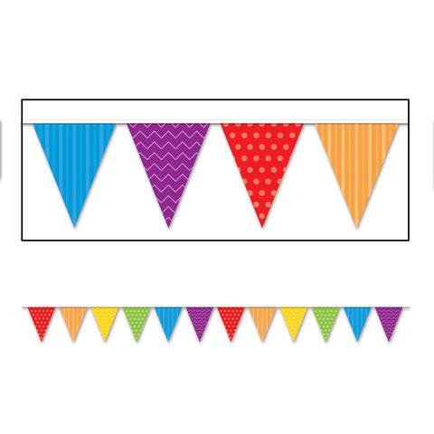 Dots & Stripes Pennant Banner, Size 11" x 12'