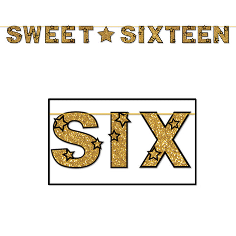 Glittered Sweet Sixteen Streamer, Size 8½" x 10'