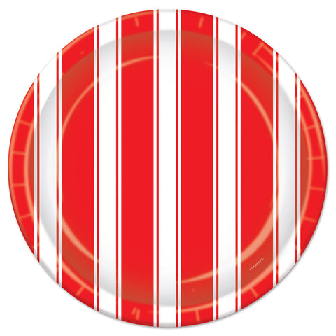Red & White Stripes Plates, Size 9"