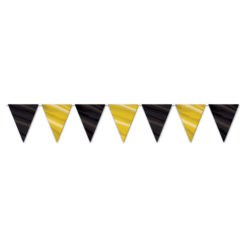 Black & Gold Pennant Banner, Size 11" x 12'
