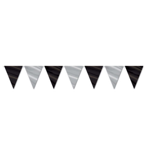 Black & Silver Pennant Banner, Size 11" x 12'