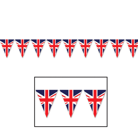 Union Jack Pennant Banner, Size 11" x 12'