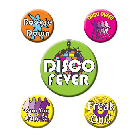 Disco Party Buttons, Size 2-1/3" & 1-1/3"