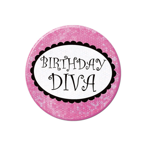 Birthday Diva Button, Size 3½"