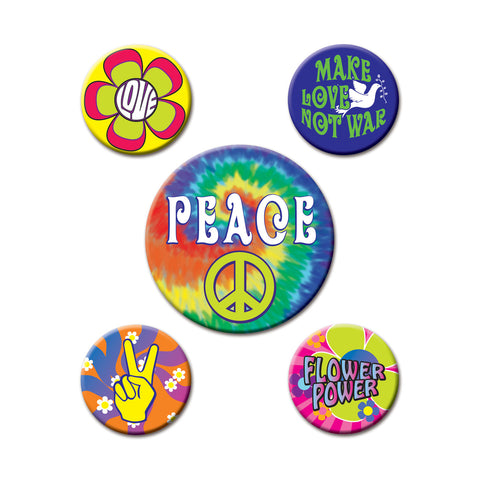 60's Party Buttons, Size 2-1/3" & 1-1/3"