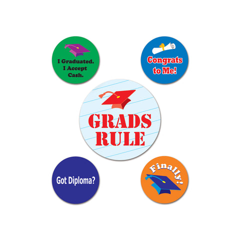 Graduation Party Buttons, Size 2-1/3" & 1-1/3"