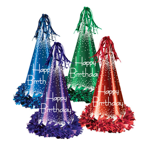 Fringed Foil Happy Birthday Party Sombreritos, Size 12½"