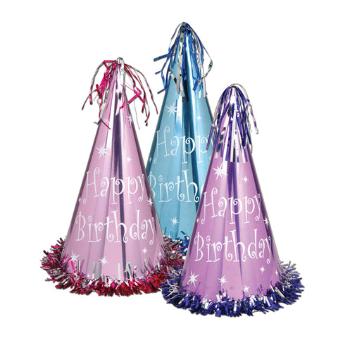 Fringed Pastel Foil Birthday Party Sombreritos, Size 12½"