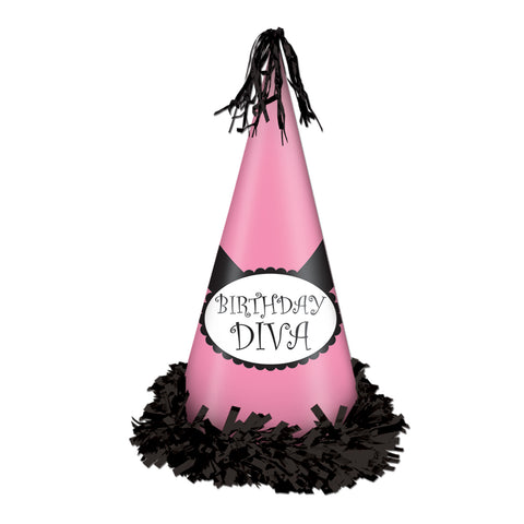 Fringed Foil Birthday Diva Party Hat, Size 12½"
