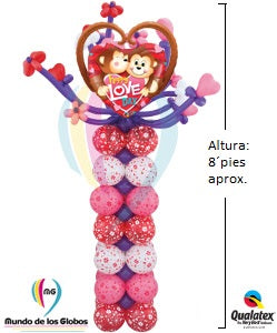 Pedestal Gigante Corazón "Happy Love Day" con flores látex y columna de 3 pies de globos látex