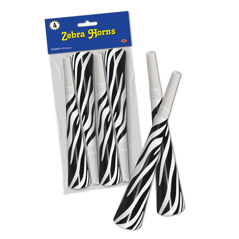 Pkgd Zebra Print Horns, Size 9"