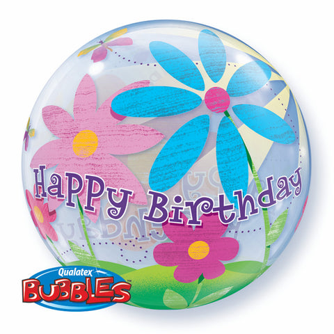 22" Burbuja, Happy Birthday con Flores