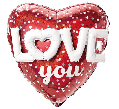 36” Corazón, Amor, Diseño Love Hearts and Dots Holographic Multi Balloon