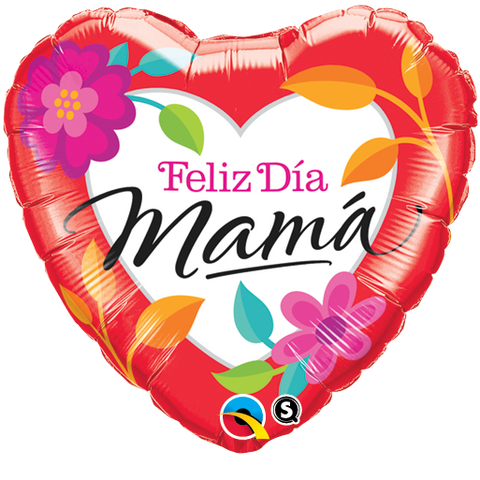 18" Corazon, Rojo,  Feliz Dia Mama, Flores