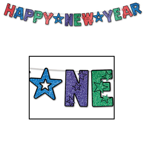 Glittered Happy New Year Streamer, Size 8½" x 8' 6"