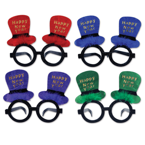 Glittered New Year Top Hat Glasses