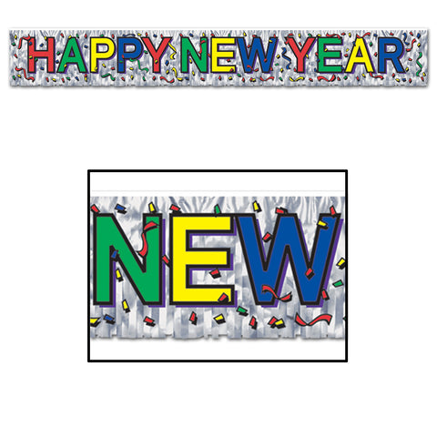 Metallic Happy New Year Fringe Banner, Size 8" x 5'