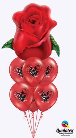 Bouquet San Valentin, 33” Rosa Roja, 11” Redondo Te Amo Rosa Roja