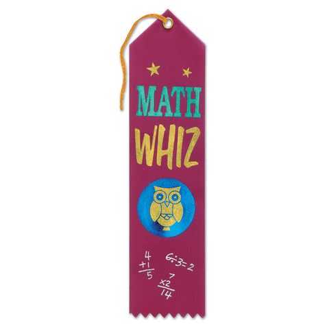 Math Whiz Award Ribbon, Size 2" x 8"