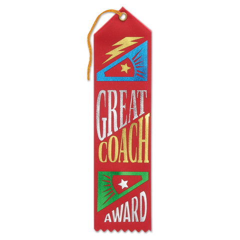 Great Coach Award Ribbon, Size 2" x 8"