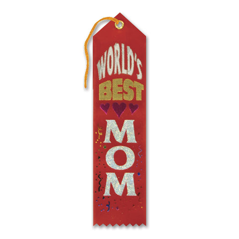 World's Best Mom Award Ribbon, Size 2" x 8"