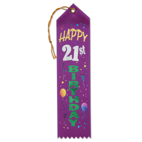 Happy 21st Birthday Award Ribbon, Size 2" x 8"