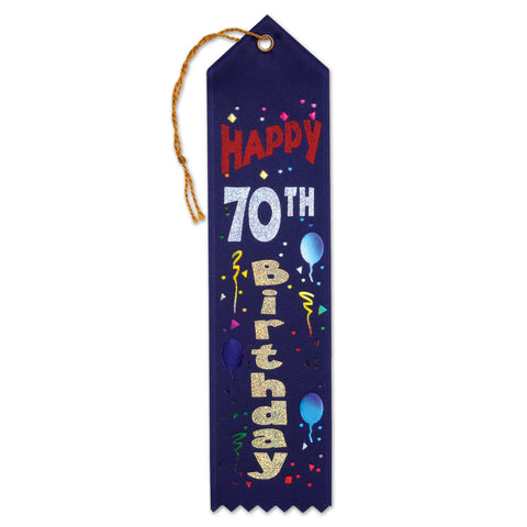 Happy 70th Birthday Award Ribbon, Size 2" x 8"