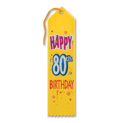 Happy 80th Birthday Award Ribbon, Size 2" x 8"