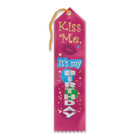 Kiss Me, It's My Birthday Award Ribbon, Size 2" x 8"