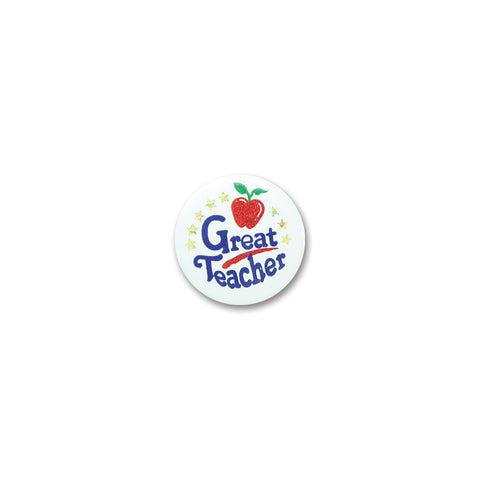 Great Teacher Satin Button, Size 2"