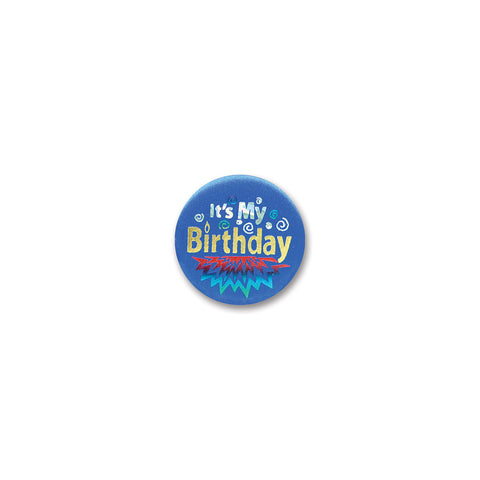 Blue It's My Birthday Satin Button, Size 2"