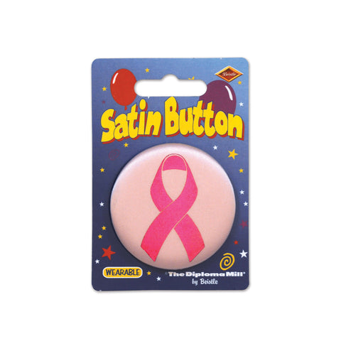 Pink Ribbon Satin Button, Size 2"