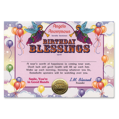 Birthday Blessings Certificate, Size 5" x 7"
