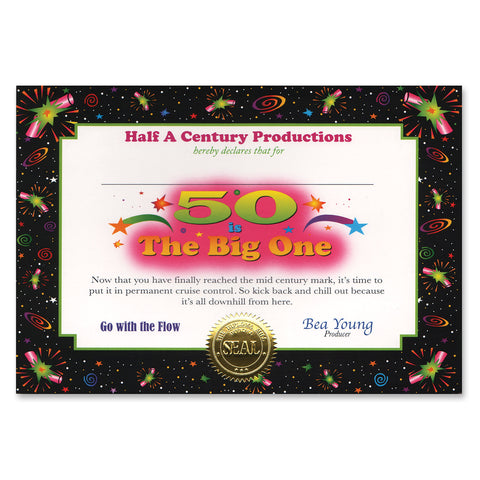 50 Is The Big One Certificate, Size 5" x 7"
