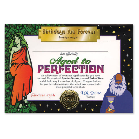 Aged To Perfection Certificate, Size 5" x 7"