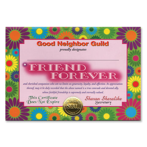 Friend Forever Certificate, Size 5" x 7"