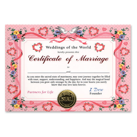 Certificate Of Marriage, Size 5" x 7"