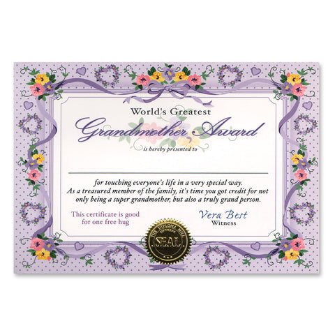 World's Greatest Grandmother Certificate, Size 5" x 7"