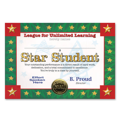 Star Student Certificate, Size 5" x 7"