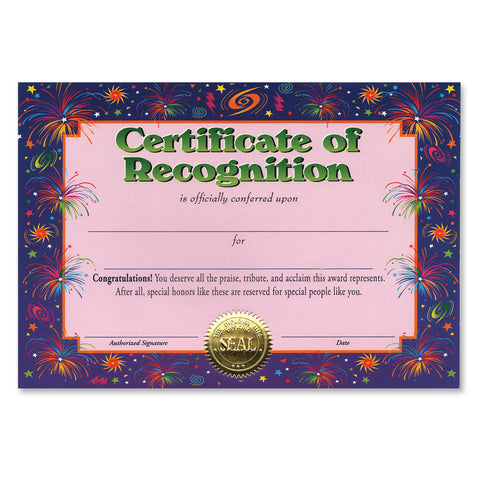 Certificate Of Recognition, Size 5" x 7"