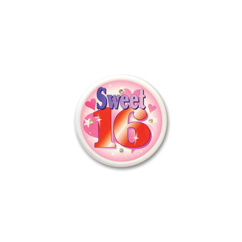 Sweet Sixteen Flashing Button, Size 2½"