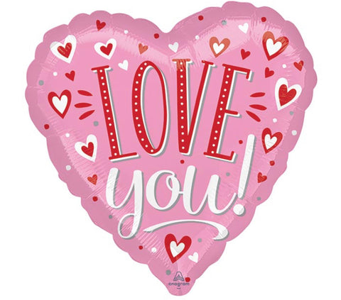 17” Corazón, Amor, Diseño Love You White Dots on Pink Heart