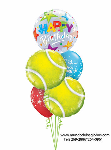 Bouquet Happy Birthday con Burbuja de Estrellas, Globos de Bolas de Tennis, y Globos de Colores Wish Big!