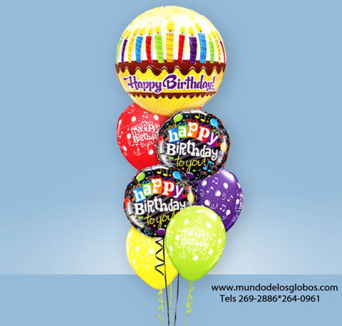 Bouquet Happy Birthday con Globo de Pastel de Cumpleaños
