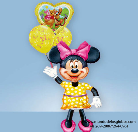 Arreglo de Muñeca Minnie Mouse con Globos Winnie The Pooh y de Mariposas