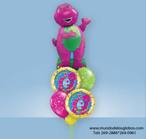 Bouquet de Barney Gigante con Globos Happy Birthday y de Colores