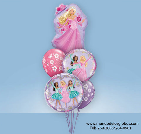 Bouquet de Barbie Gigante con Globos Barbie Bailarina y Globos de Flores de Colores
