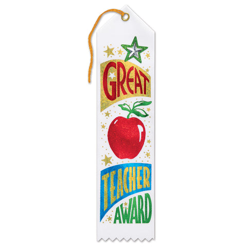 Great Teacher Award Jeweled Ribbon, Size 2" x 8"